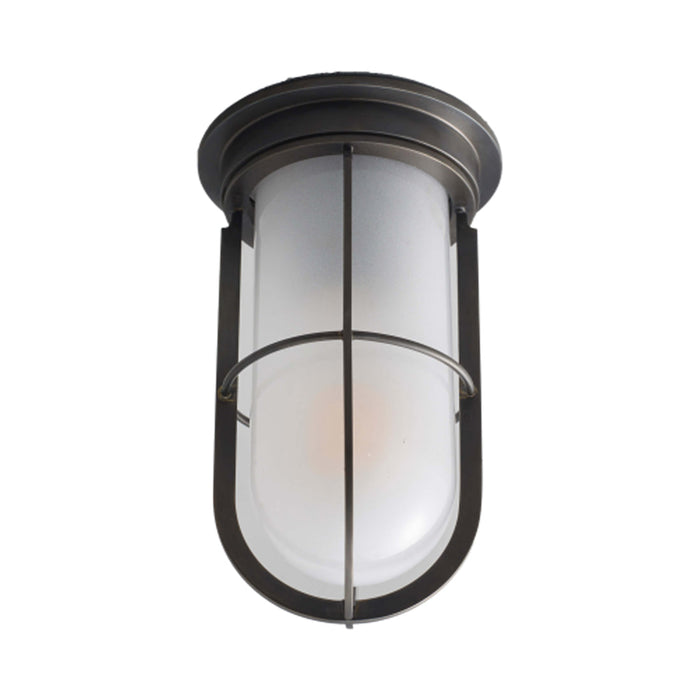 Ship's Companionway Flush Mount Ceiling Light in Weathered Brass/Frosted Glass.