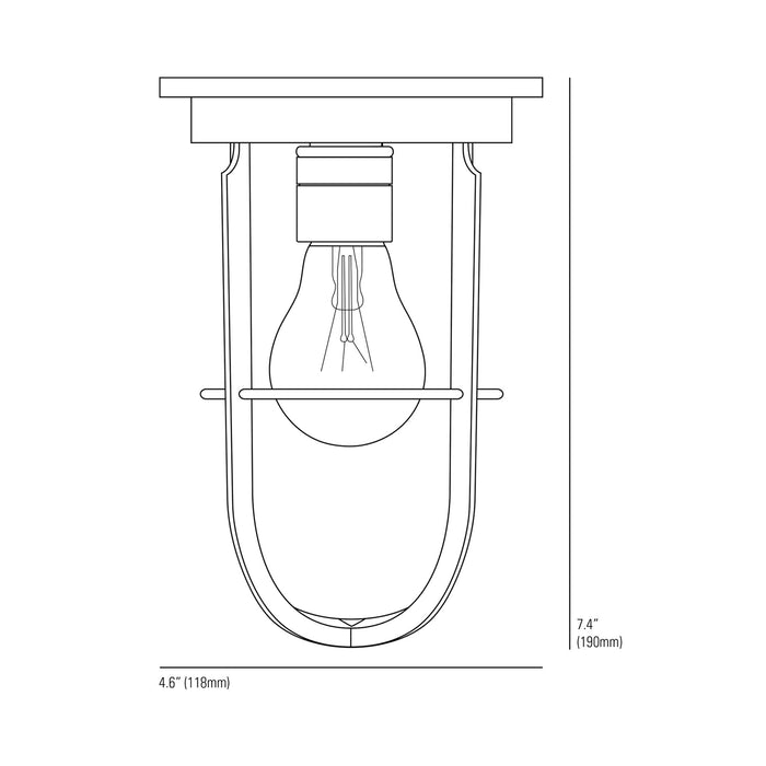 Ship's Companionway Flush Mount Ceiling Light - line drawing.