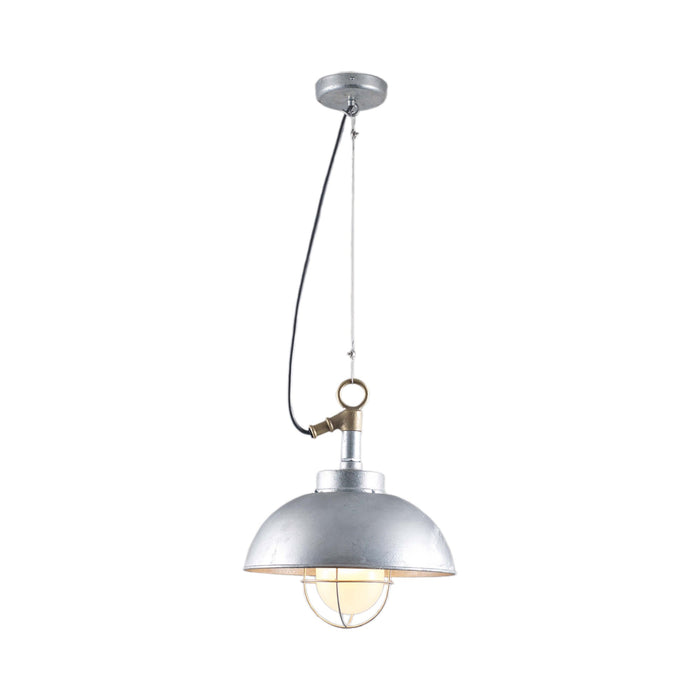 Shipyard Pendant Light in Galvanised Silver (Frosted Glass).