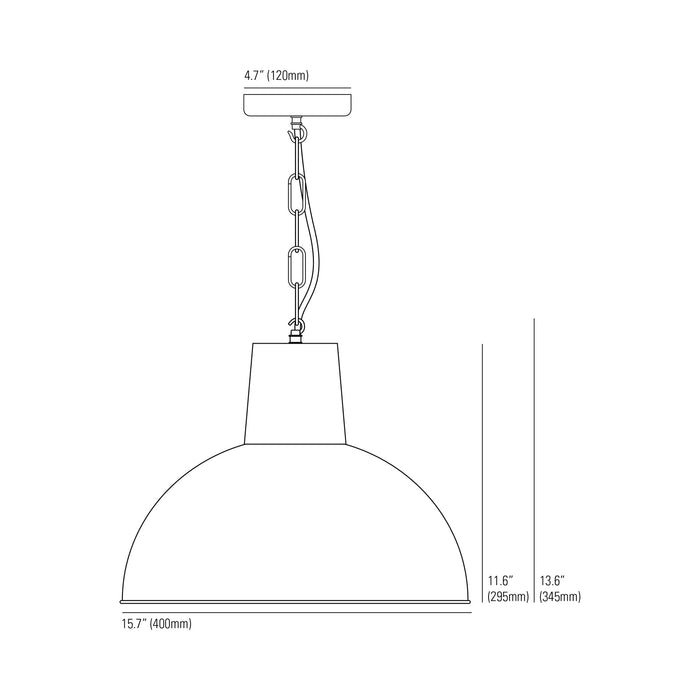 Spun Reflector Pendant Light - line drawing.