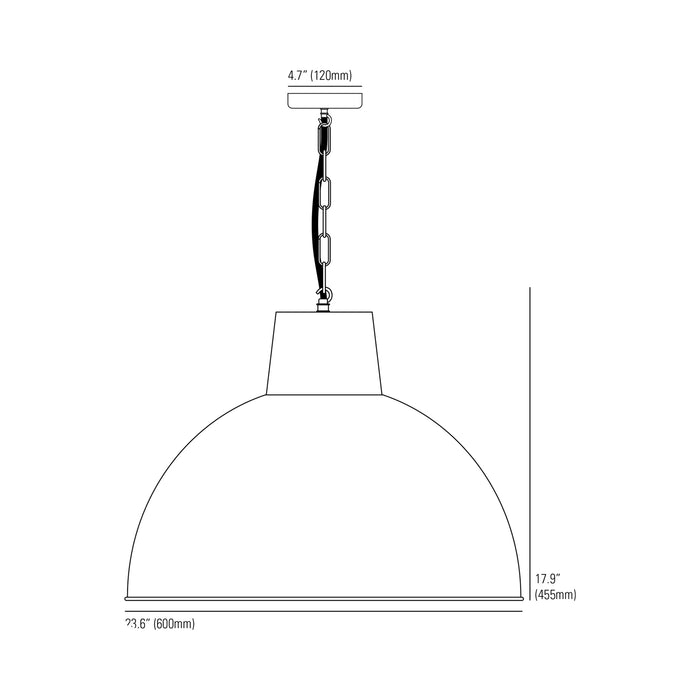 Spun Reflector Pendant Light - line drawing.