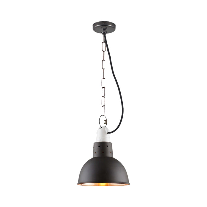 Spun Reflector Pendant Light with Suspension Lampholder in Weathered/Polished Copper.