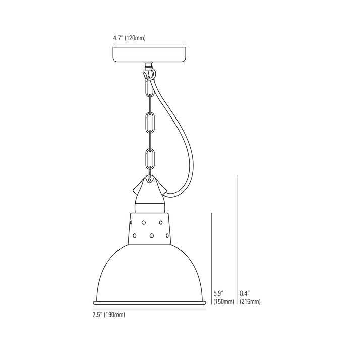 Spun Reflector Pendant Light with Suspension Lampholder - line drawing.