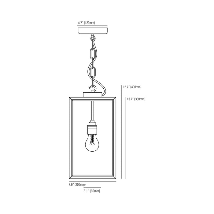 Square Outdoor Pendant Light - line drawing.