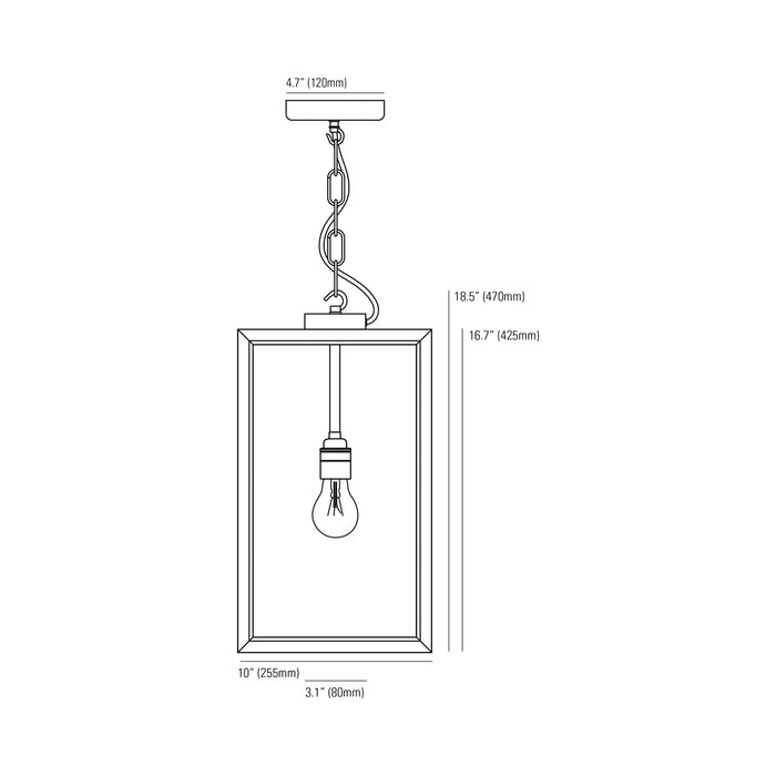 Square Outdoor Pendant Light - line drawing.