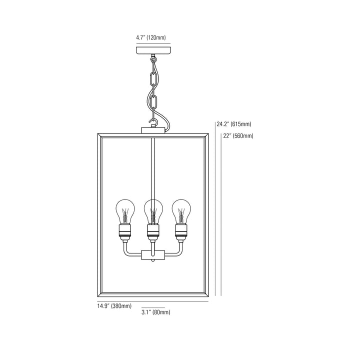 Square Outdoor Pendant Light - line drawing.