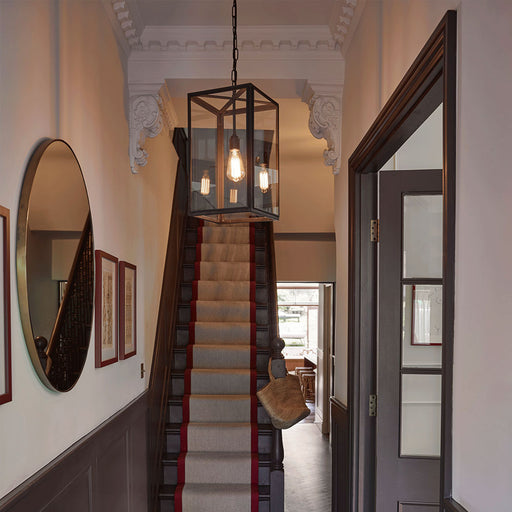 Square Pendant Light in hallway.