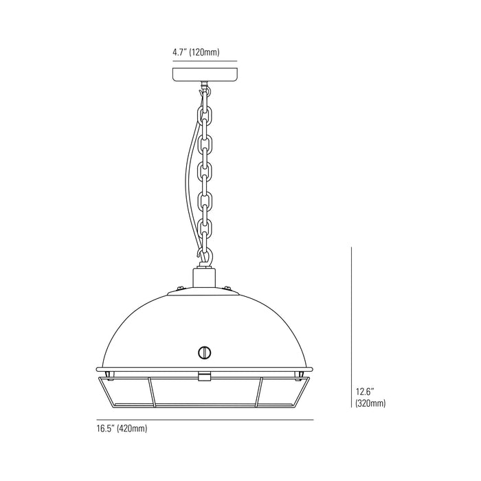 Steel Working Pendant Light - line drawing.