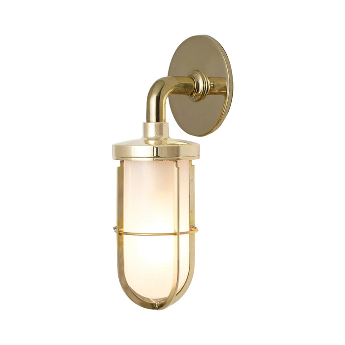 Weatherproof Ship's Well Glass Wall Light in Polished Brass/Frosted Glass (1-Light).