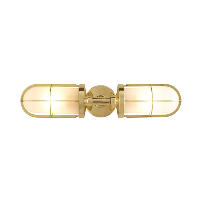 Weatherproof Ship's Well Glass Wall Light in Polished Brass/Frosted Glass (2-Light).