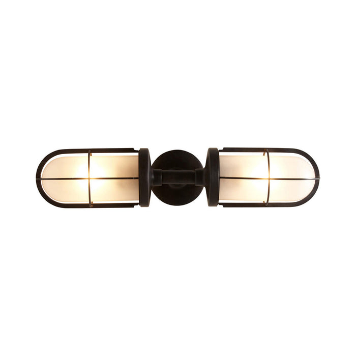 Weatherproof Ship's Well Glass Wall Light in Weathered Brass/Frosted Glass (2-Light).