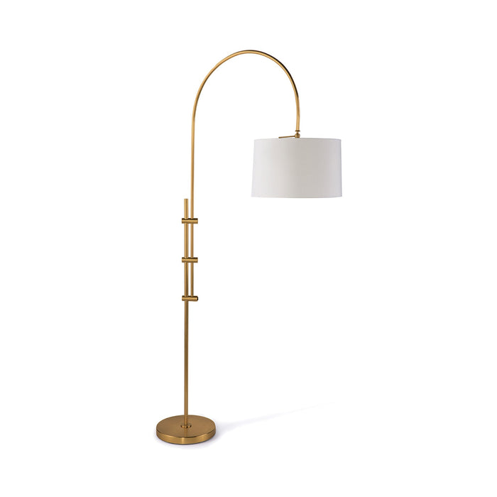 Arc Floor Lamp with Linen Shade in Natural Brass.