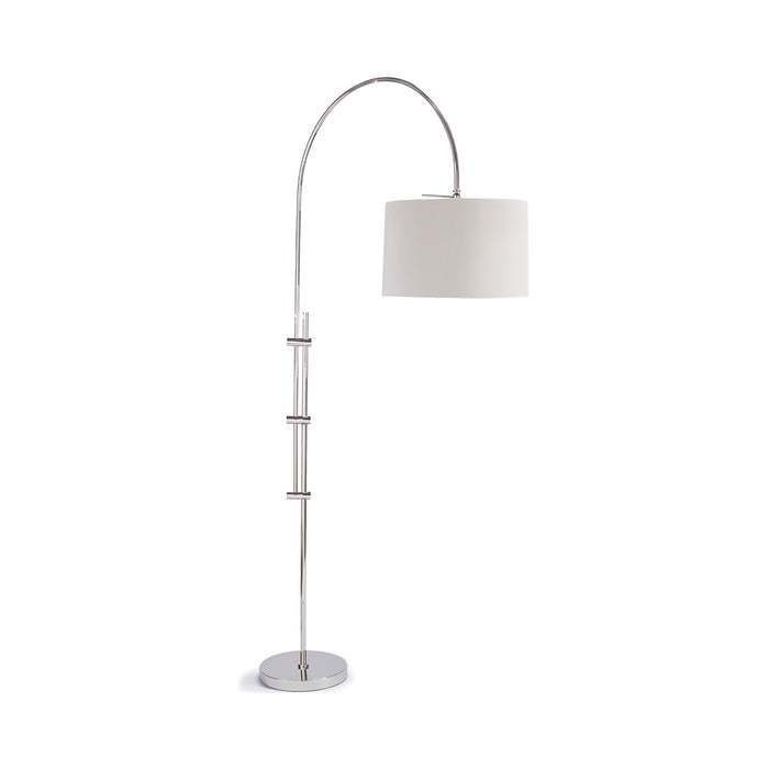 Arc Floor Lamp with Linen Shade in Polished Nickel.