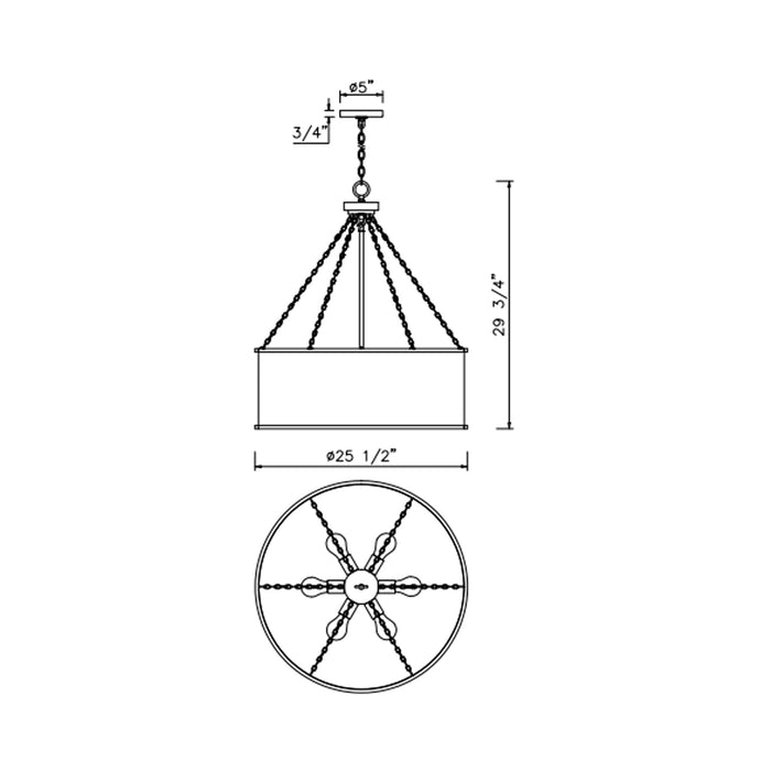 Rochester Pendant Light in - line drawing.