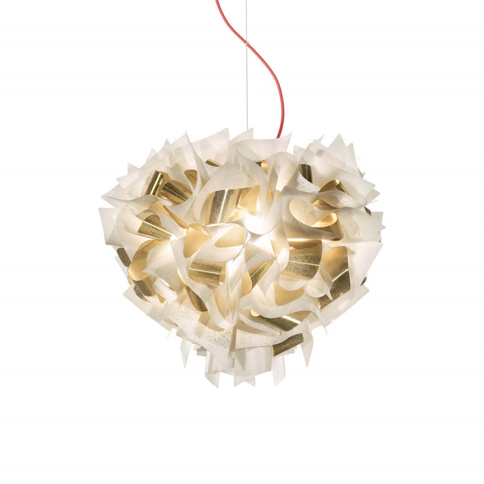 Veli LED Pendant Light in White/Gold - Red Wire (Medium).