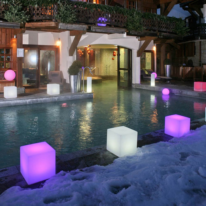 Cube Bluetooth Outdoor LED Lamp in Outside Area.