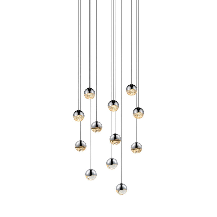 Grapes® 12-Light Round LED Multipoint Pendant Light in Polished Chrome/Small Bulb.