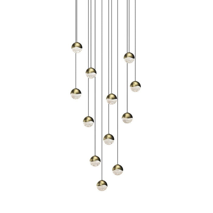 Grapes® 12-Light Round LED Multipoint Pendant Light in Brass/Small Bulb.