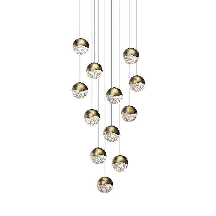 Grapes® 12-Light Round LED Multipoint Pendant Light in Brass/Large Bulb.