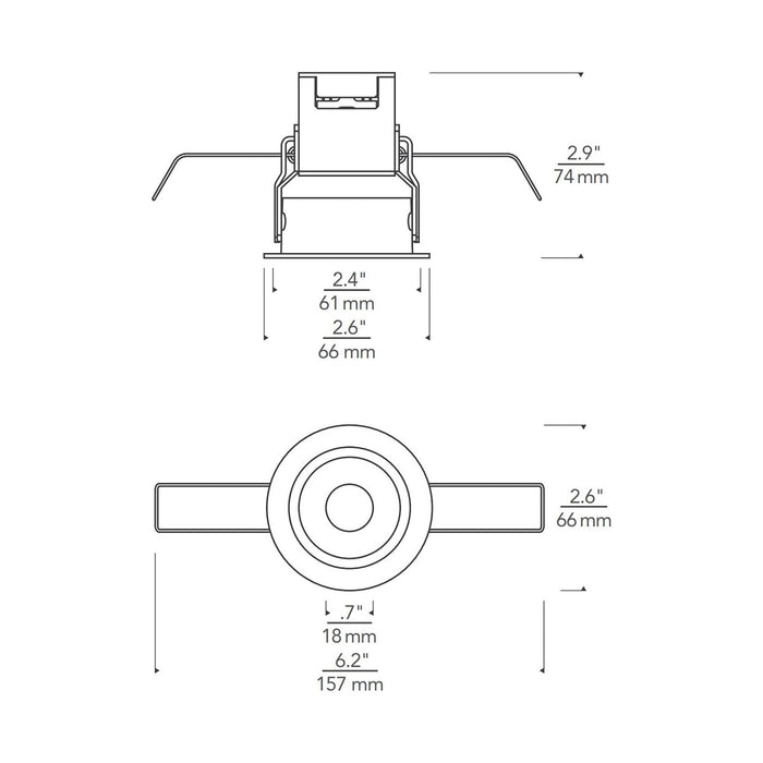 ENTRA Niche 2-Inch Round LED Fixed Downlight Recessed Housing - line drawing.