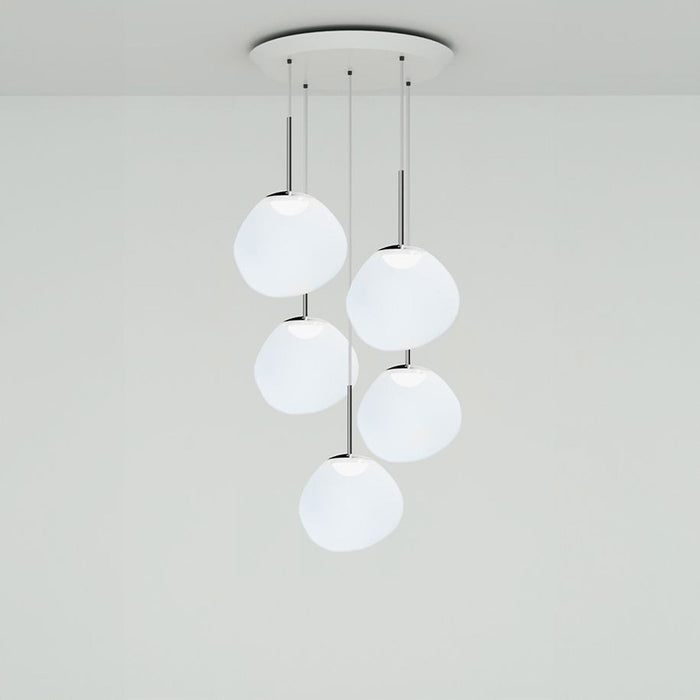 Melt Mini Round LED Pendant Light in Opal/Silver.