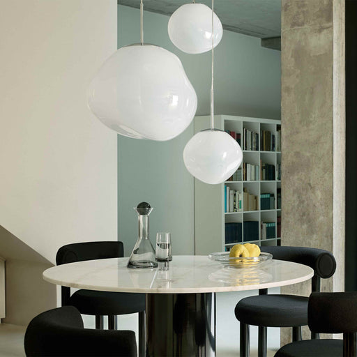 Melt Trio Round LED Pendant Light in living room.