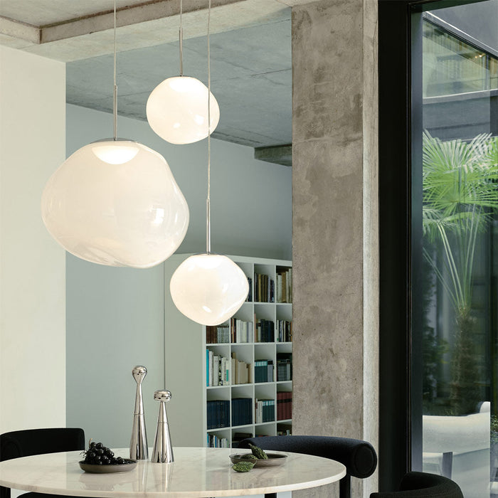 Melt Trio Round LED Pendant Light in living room.