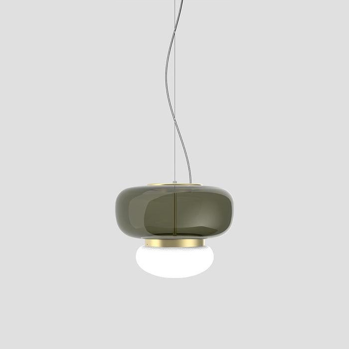 Faro LED Pendant Light in Painted Brass/Old Green White (11-Inch).