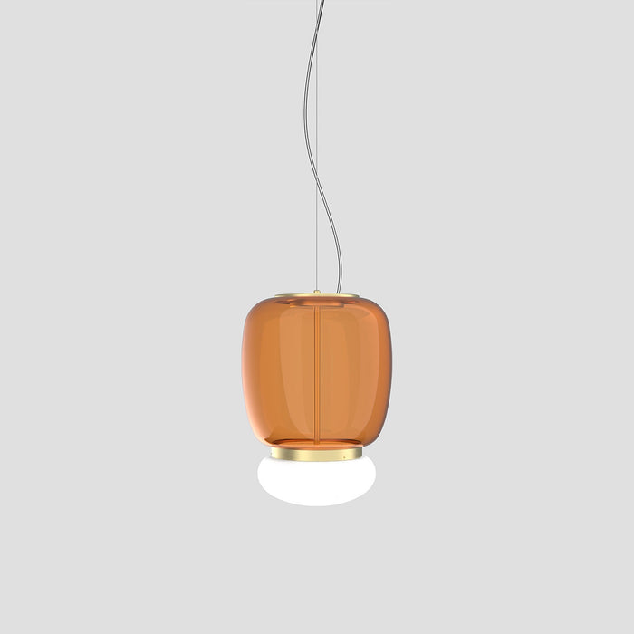 Faro LED Pendant Light in Painted Brass/Dark Amber White (16-Inch).