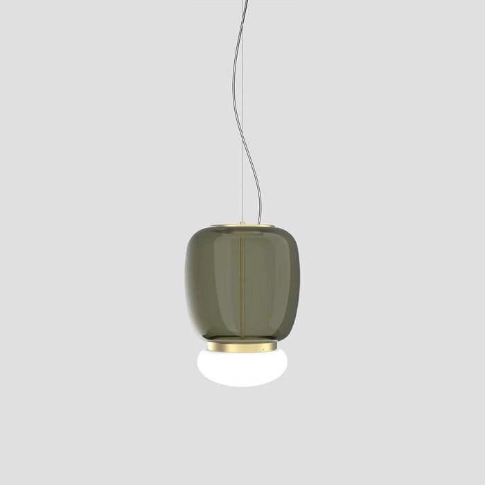 Faro LED Pendant Light in Painted Brass/Old Green White (16-Inch).