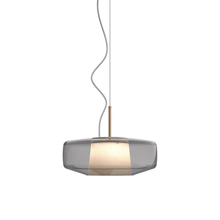 Plisse' LED Pendant Light in Matt Bronze 2/Smoky Pongee Silk.