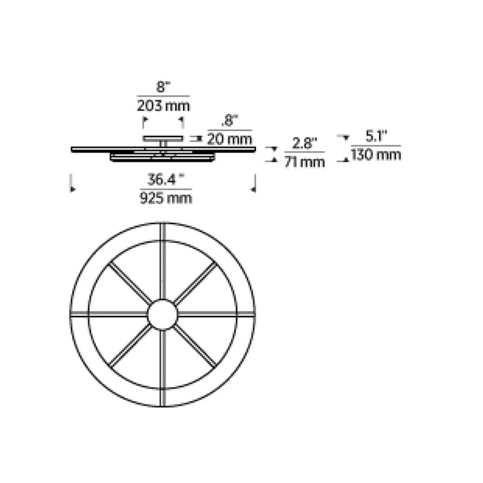 Cityscape LED Flush Mount Ceiling Light - line drawing.