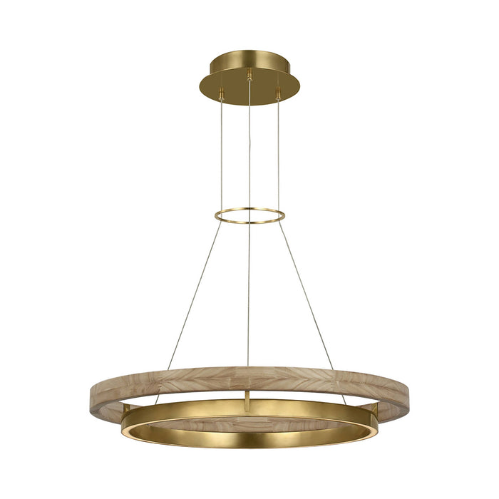 Grace LED Chandelier in Hand Rubbed Antique Brass/Natural Oak (30-Inch).