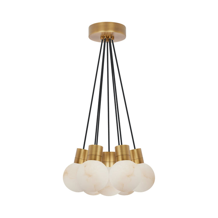 Mina 7-Light LED Chandelier in Hand Rubbed Antique Brass/Black Cord.