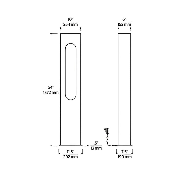 Shielded LED Floor Lamp - line drawing.