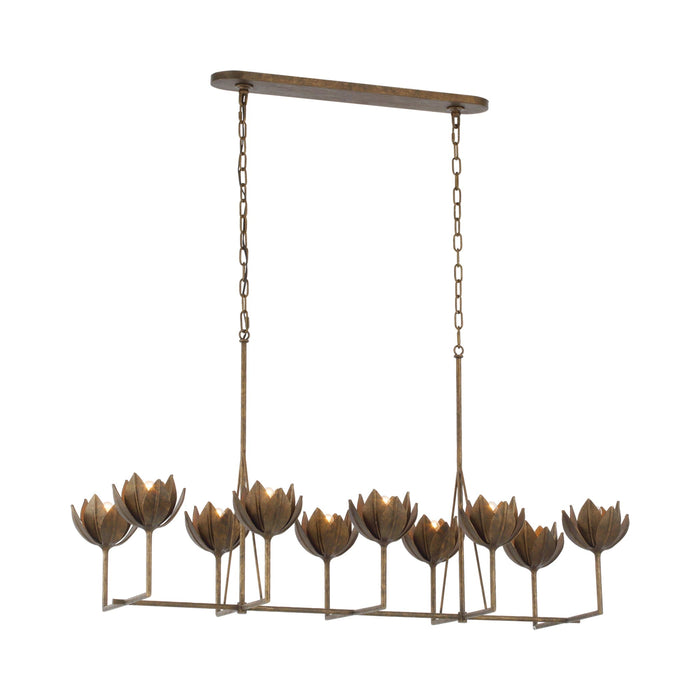 Alberto Linear Chandelier in Antique Bronze Leaf.