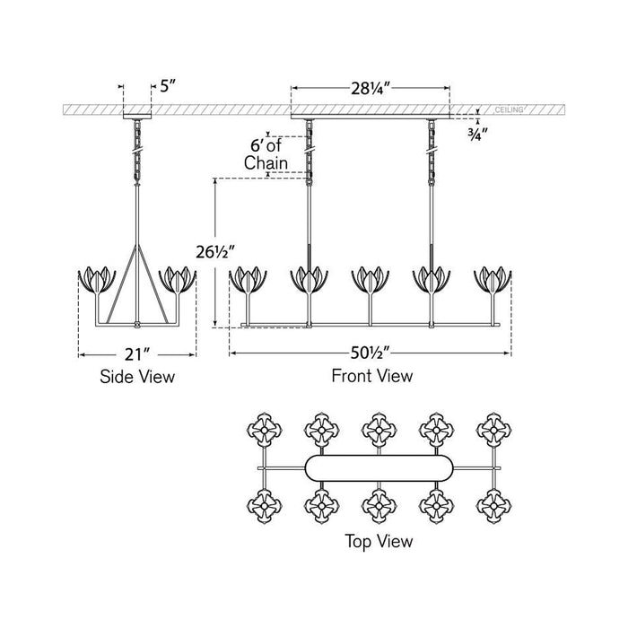 Alberto Linear Chandelier - line drawing.