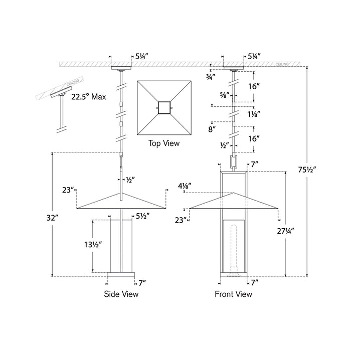 Amity Pendant Light - line drawing.