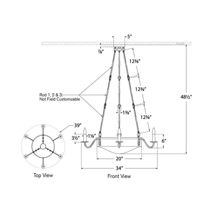 Ancram Empire Chandelier - line drawing.