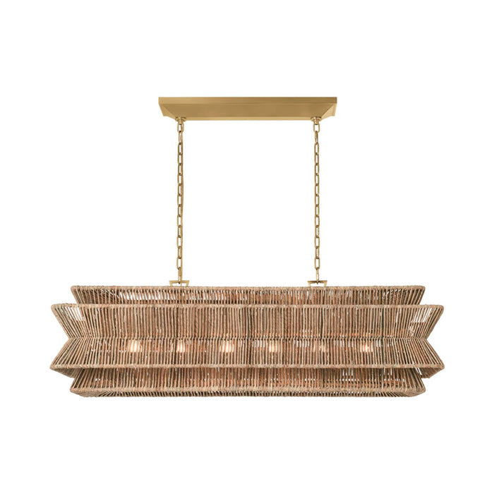 Antigua Linear Chandelier in Antique-Burnished Brass.