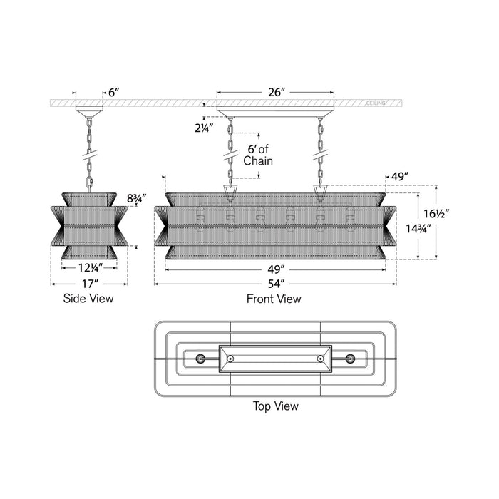 Antigua Linear Chandelier - line drawing.