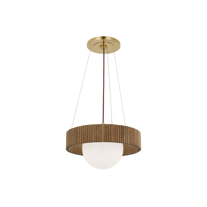 Arena Chandelier in Hand-Rubbed Antique Brass/White Glass (Natural Oak/18-Inch).