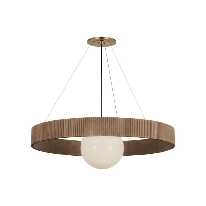 Arena Chandelier in Hand-Rubbed Antique Brass/White Glass (Natural Oak/42-Inch).