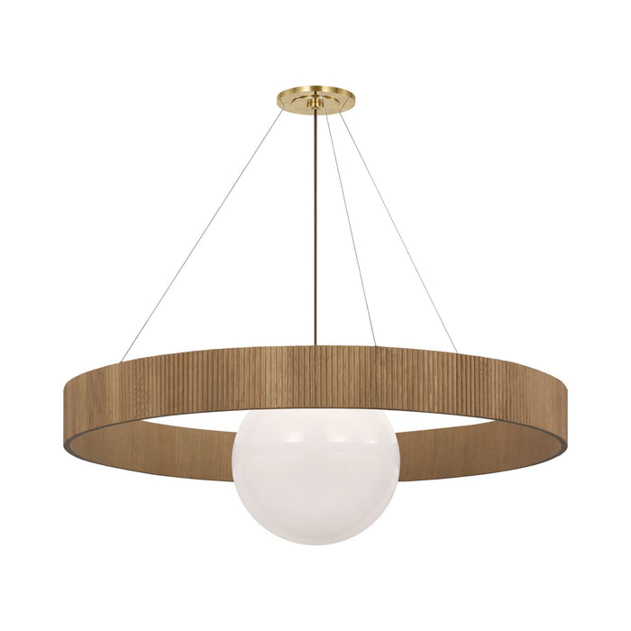 Arena Chandelier in Hand-Rubbed Antique Brass/White Glass (Natural Oak/53-Inch).