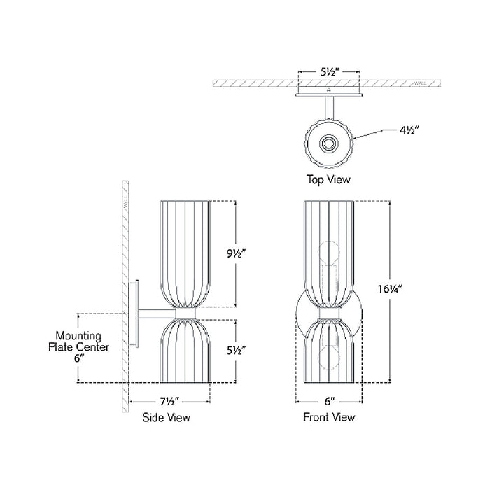 Asalea LED Bath Double Wall Light - line drawing.