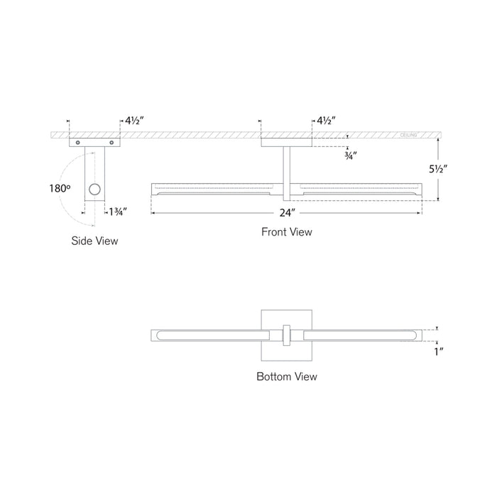 Axis LED Linear Flush Mount Ceiling Light - line drawing.