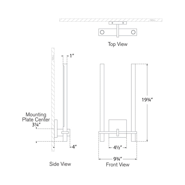 Axis LED Two Arm Wall Light - line drawing.