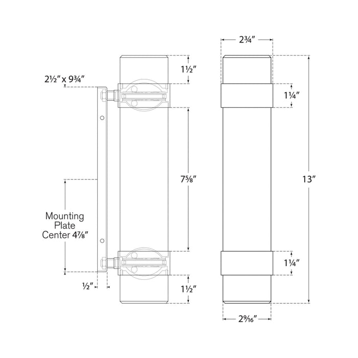 Barton Vertical LED Bath Wall Light - line drawing.