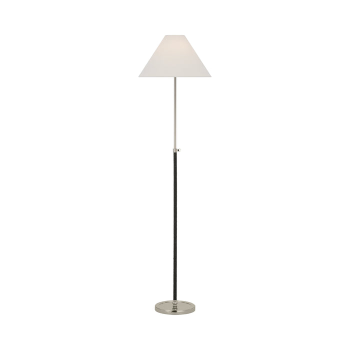 Basden Adjustable Floor Lamp in Polished Nickel/Black Rattan.