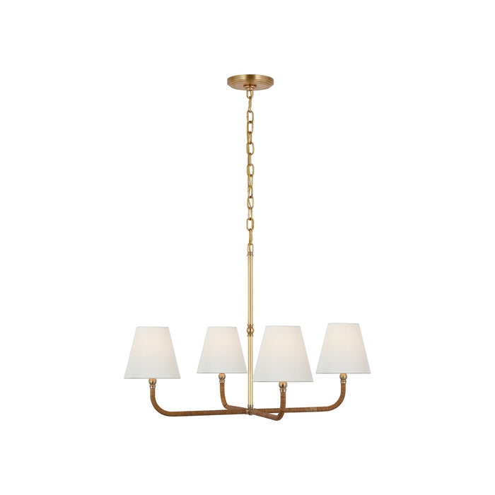 Basden Chandelier in Antique-Burnished Brass/Natural Rattan (Medium).